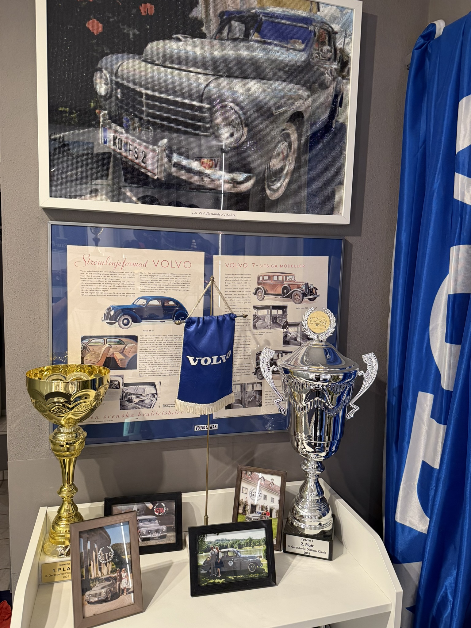 Volvo-Zimmer mit Pokalen und Gustaf-Bild